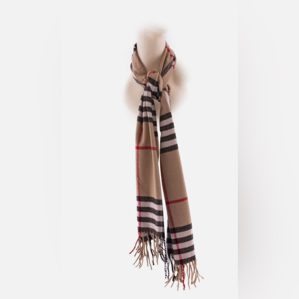 Cashmere Feel New England Plaid Scarf - 100% Acrylic - Super Soft - Camel - Picture 5 of 10